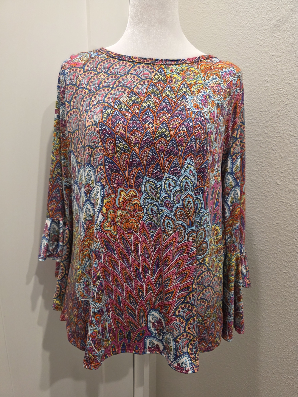 Amiana Multicolor Paisley Long Sleeve Pullover - Pink, Blue, Orange